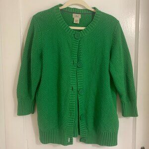 L.L. Bean Green 3/4 Sleeve Cardigan, 100% Cotton, Size XL